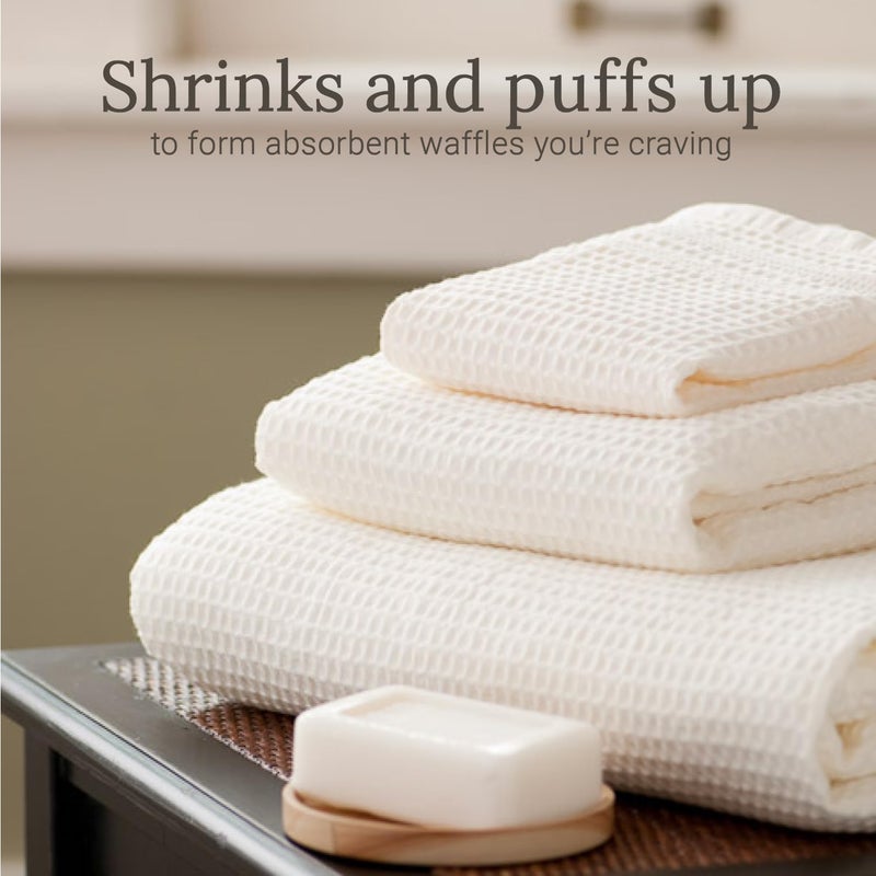 GILDEN TREE Waffle Towel Set Quick Dry Thin | 2 Bath Towels | 2 Hand Towels | 2 Washcloths, Classic Style (Cream) - Image 3